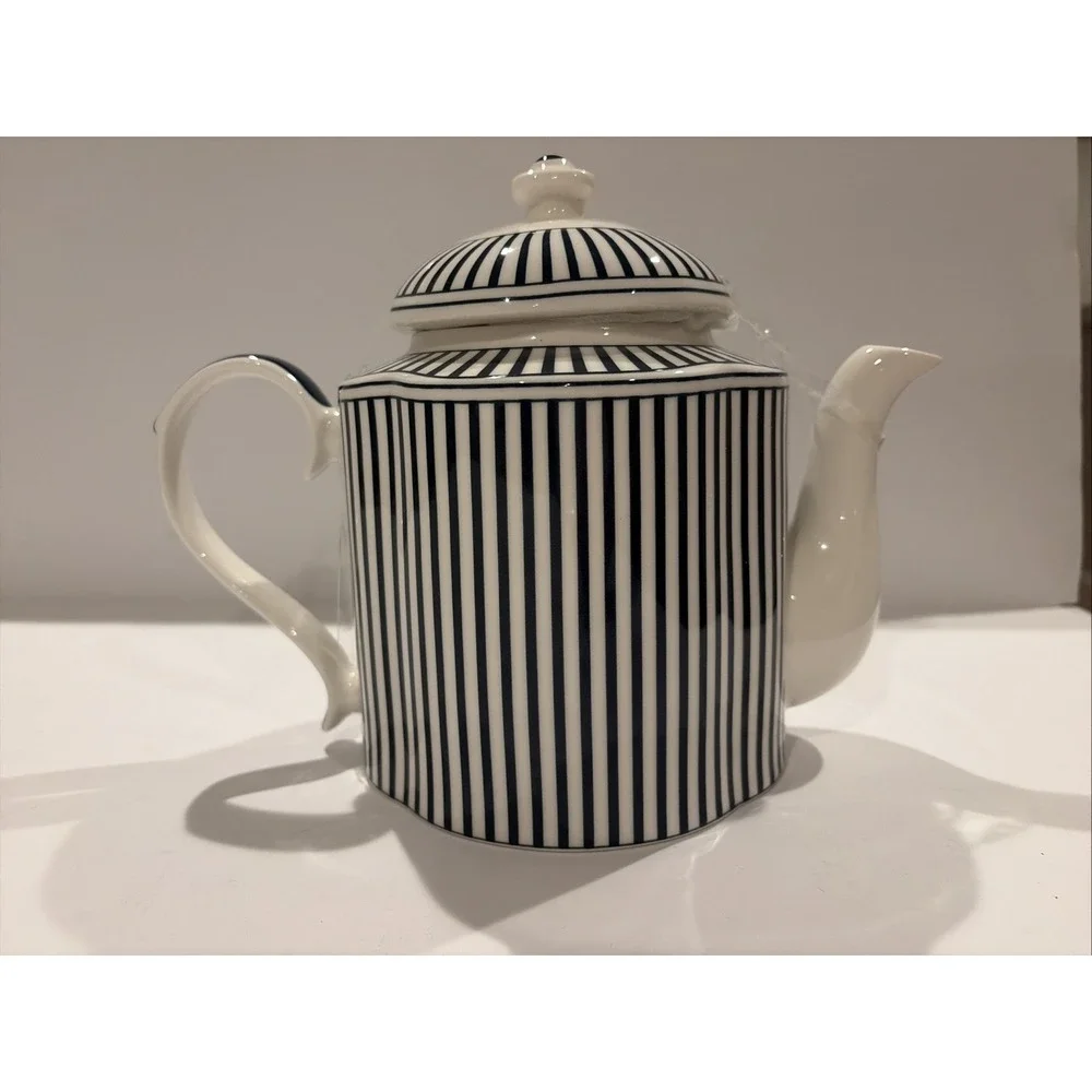 Monterey Bay‎ Dark Blue Stripes Fine Porcelain Teapot & Lid Large B81